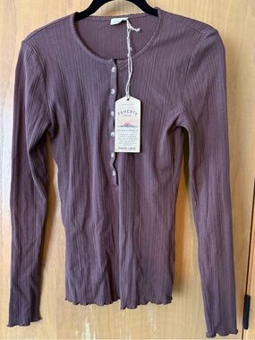 Faherty Ribbed Long-Sleeve Henley Top in Chocolate Brown